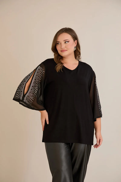 Tunicӑ mărime mare elegantă cu mâneci din șifon și aplicații cu pietricele