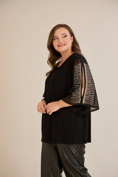 Tunicӑ mărime mare elegantă cu mâneci din șifon și aplicații cu pietricele