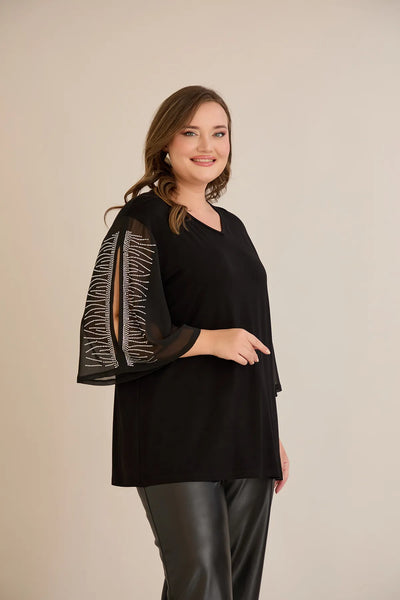 Tunicӑ mărime mare elegantă cu mâneci din șifon și aplicații cu pietricele