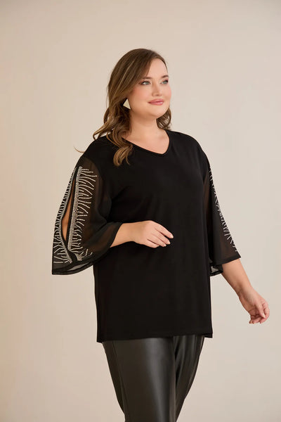 Tunicӑ mărime mare elegantă cu mâneci din șifon și aplicații cu pietricele