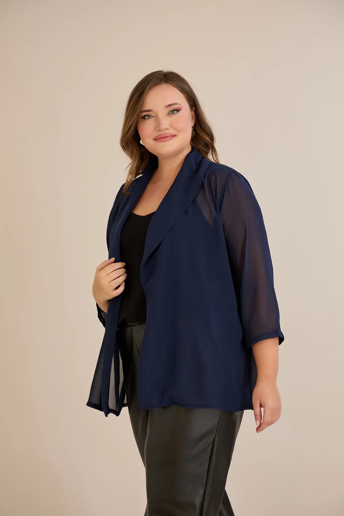 Pelerină festivă mărime mare din șifon – bleumarin