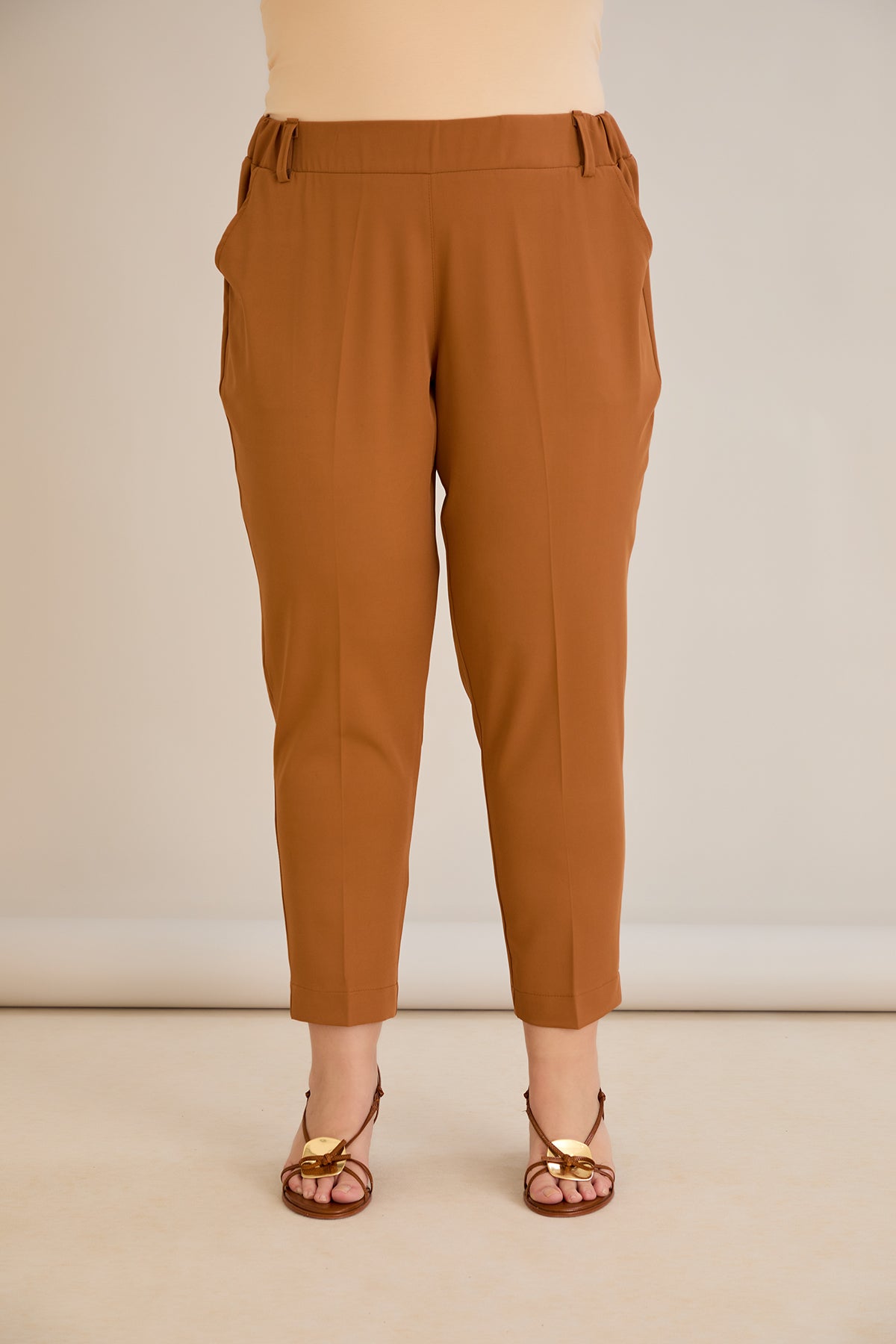 Pantaloni marimi mari elastici de vara - caramel