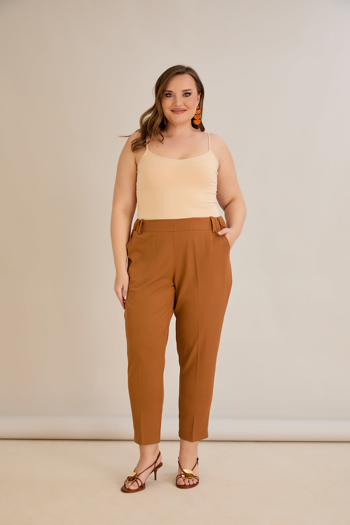 Pantaloni marimi mari elastici de vara - caramel