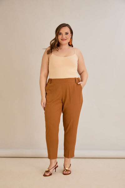 Pantaloni marimi mari elastici de vara - caramel