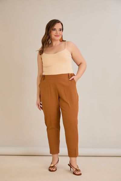 Pantaloni marimi mari elastici de vara - caramel