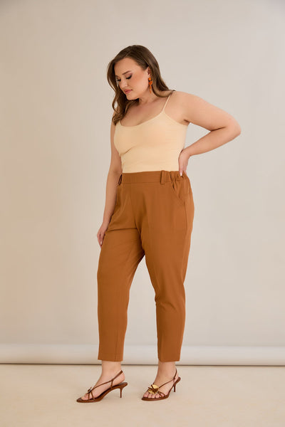 Pantaloni marimi mari elastici de vara - caramel