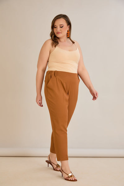 Pantaloni marimi mari elastici de vara - caramel