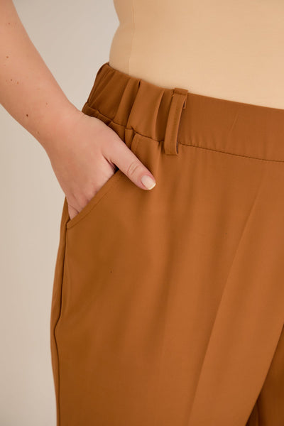 Pantaloni marimi mari elastici de vara - caramel