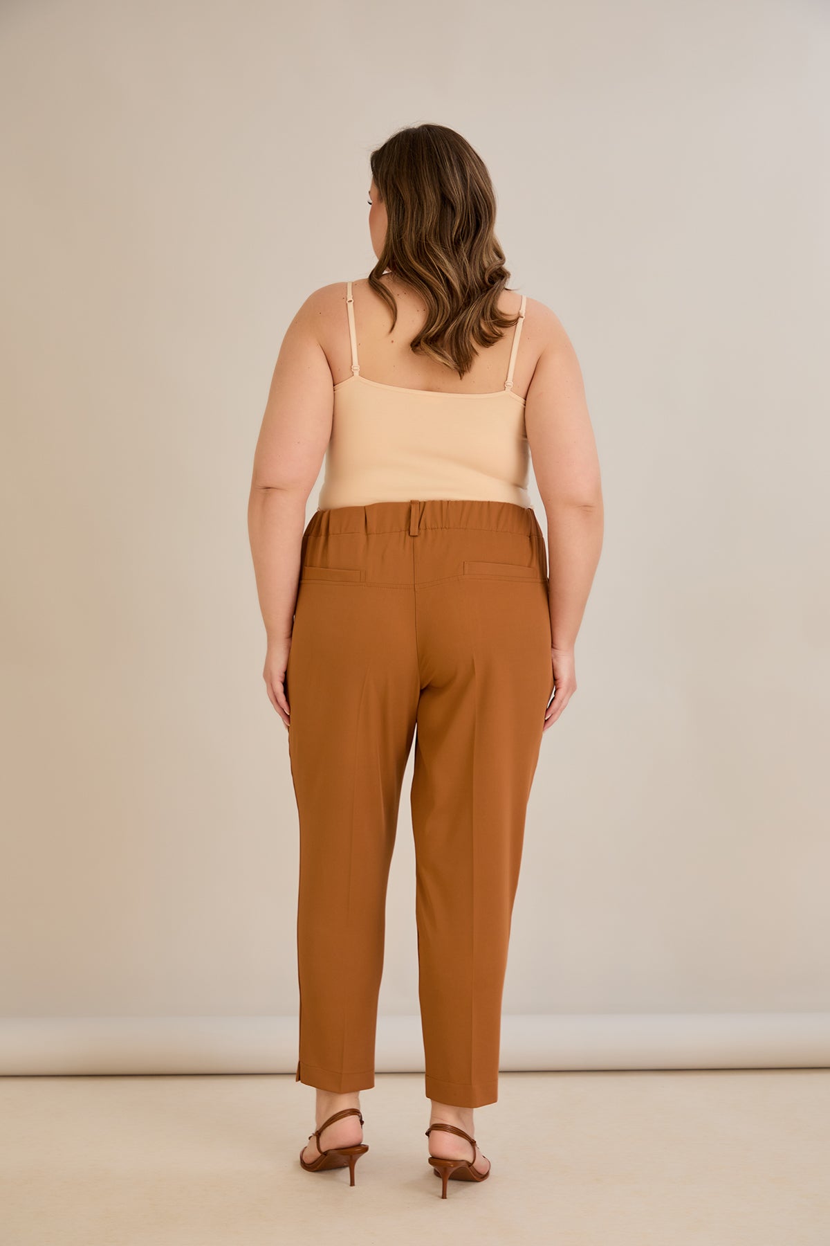 Pantaloni marimi mari elastici de vara - caramel