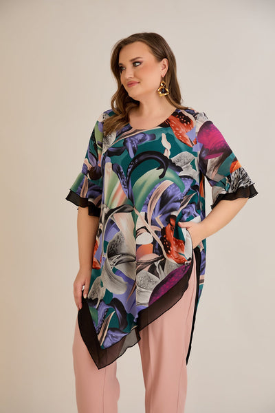 Tunica marime mare din sifon - flori
