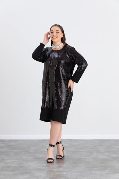 Rochie de petrecere marime mare cu paiete si spate tricotat