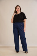 Pantalon mărime mare larg de vară elastic cu bumbac - bleumarin