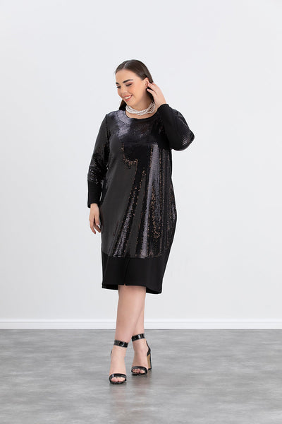 Rochie de petrecere marime mare cu paiete si spate tricotat
