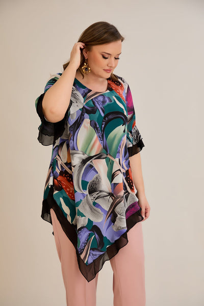 Tunica marime mare din sifon - flori