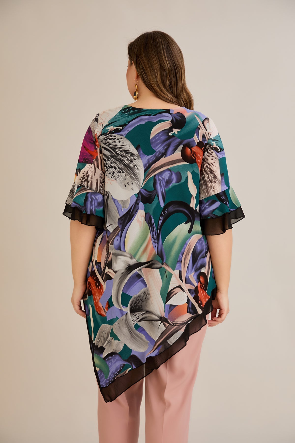 Tunica marime mare din sifon - flori