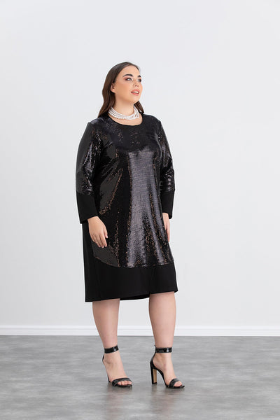 Rochie de petrecere marime mare cu paiete si spate tricotat