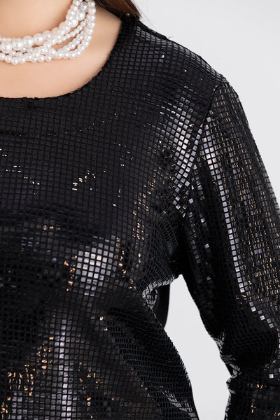 Rochie de petrecere marime mare cu paiete si spate tricotat