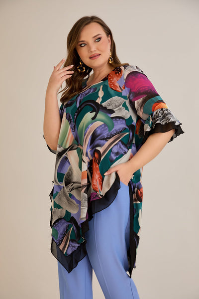 Tunica marime mare din sifon - flori