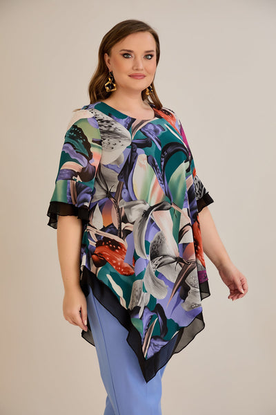 Tunica marime mare din sifon - flori