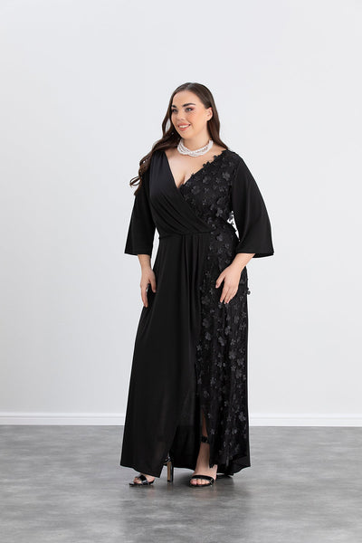 Rochie lunga marime mare atractiva cu decor modern - extra marimi mari
