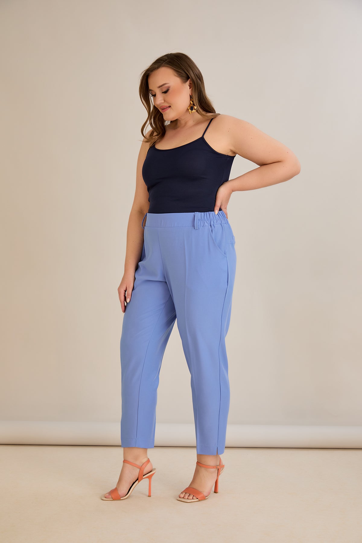 Pantaloni marimi mari elastici de vara - violet