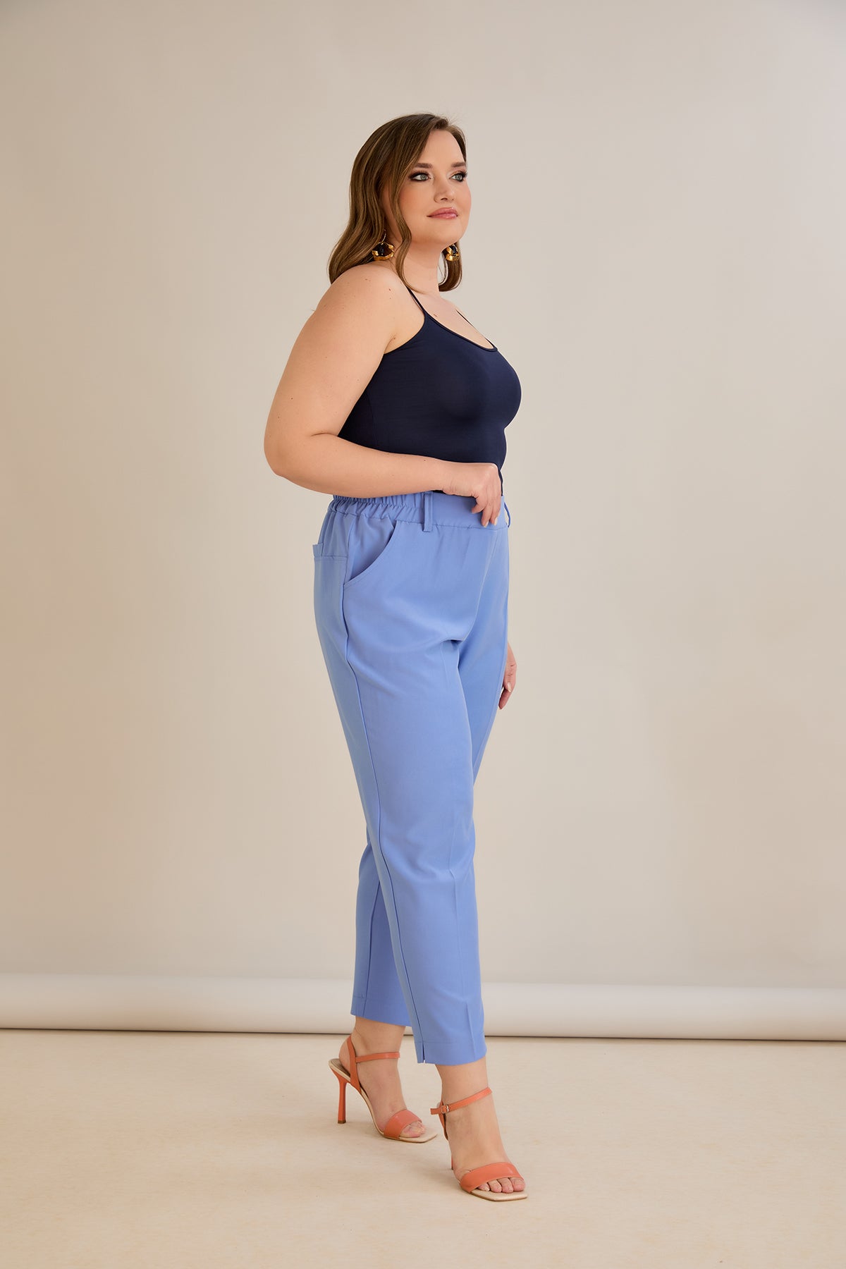 Pantaloni marimi mari elastici de vara - violet