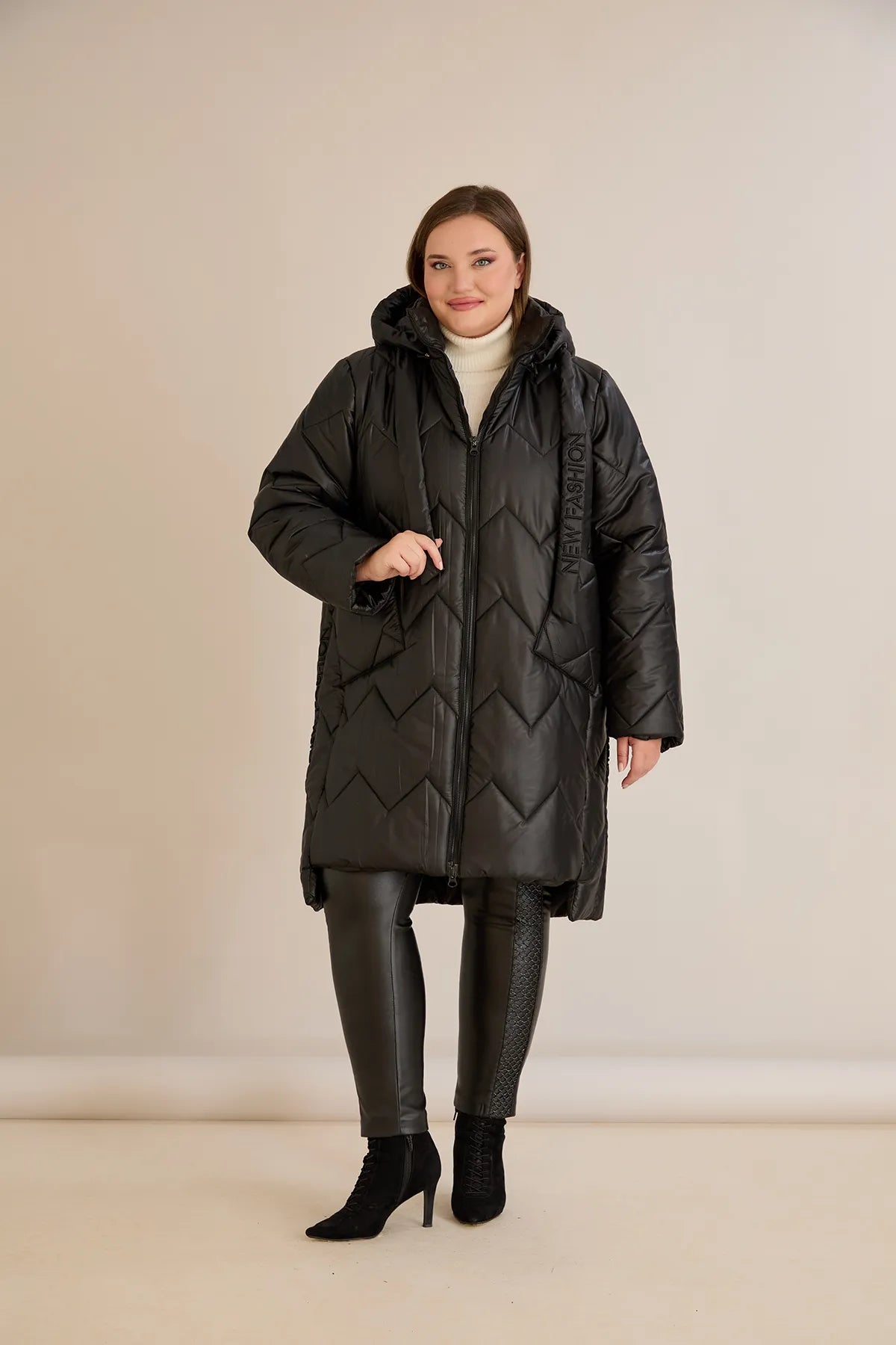 Colanți din piele căptușiți, cu plasă decorativă și talie înaltă