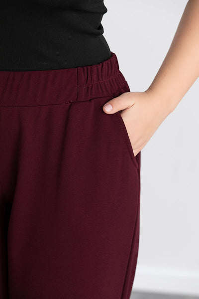 Pantaloni marimi mari Georgette rascroiti de la genunchi - visiniu