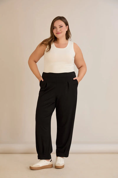Pantalon elastic mărime mare din viscoză cu pliuri