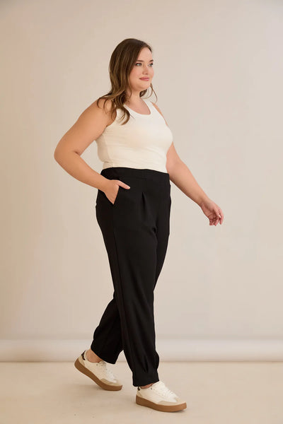 Pantalon elastic mărime mare din viscoză cu pliuri