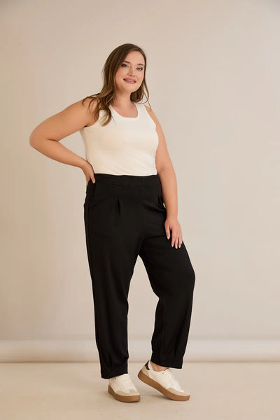 Pantalon elastic mărime mare din viscoză cu pliuri