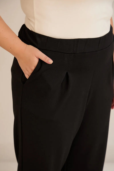 Pantalon elastic mărime mare din viscoză cu pliuri