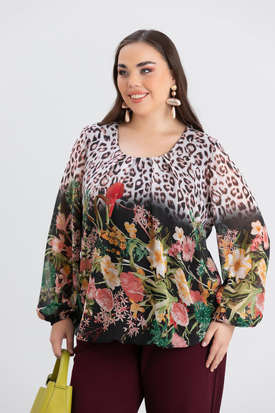 Bluza marime mare cu croiala libera - flori de primavara