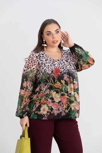 Bluza marime mare cu croiala libera - flori de primavara