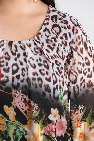 Bluza marime mare cu croiala libera - flori de primavara