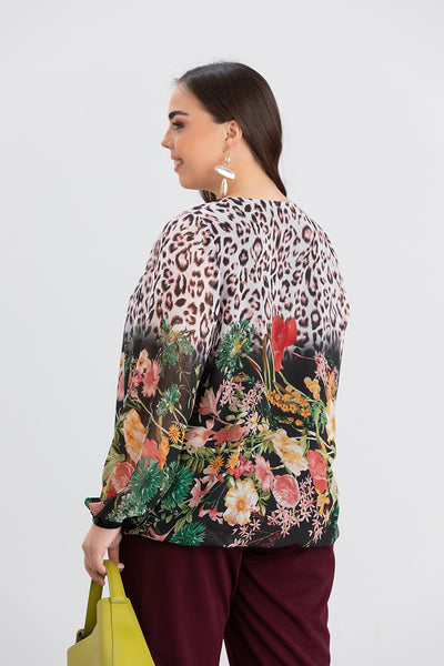 Bluza marime mare cu croiala libera - flori de primavara
