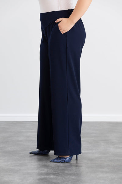 Pantalon marime mare cu croiala larga - albastru inchis