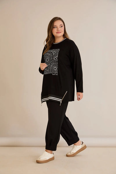 Tunicӑ mărime mare din vâscoză elastică cu imprimeu de autor Bubble Chic