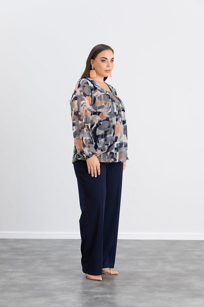 Pantalon marime mare cu croiala larga - albastru inchis