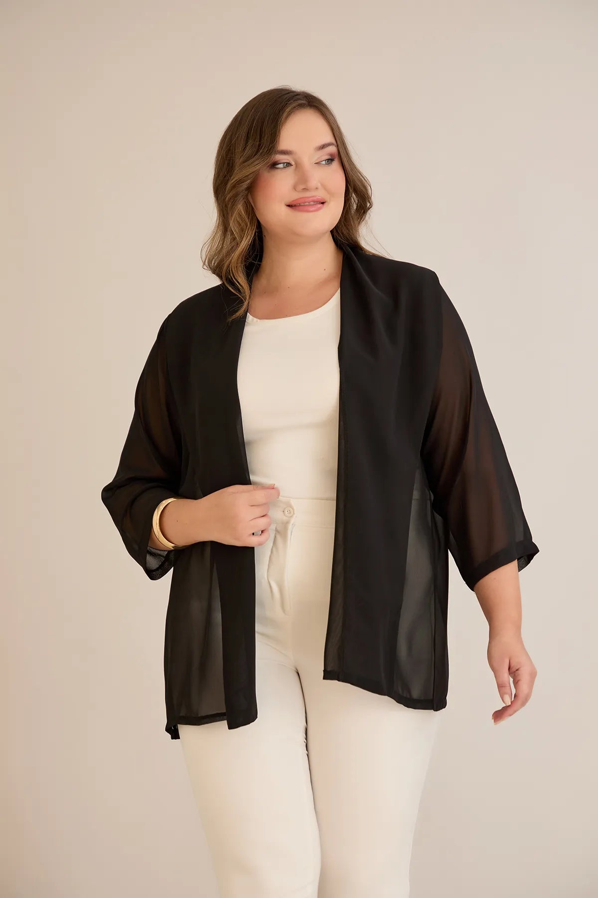 Pelerină festivă mărime mare din șifon – negru