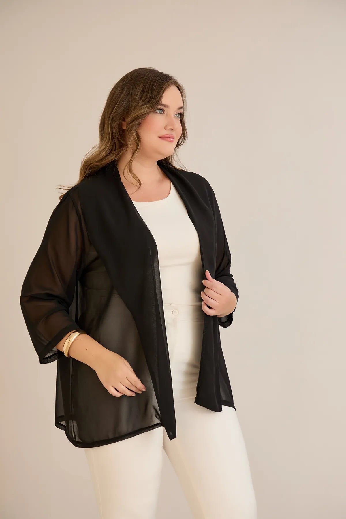 Pelerină festivă mărime mare din șifon – negru