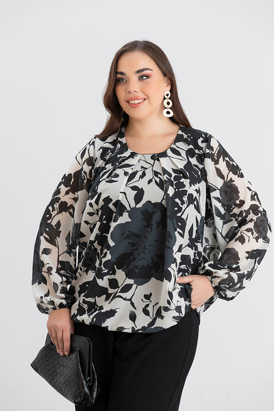 Bluza marime mare cu croiala libera - alb/negru
