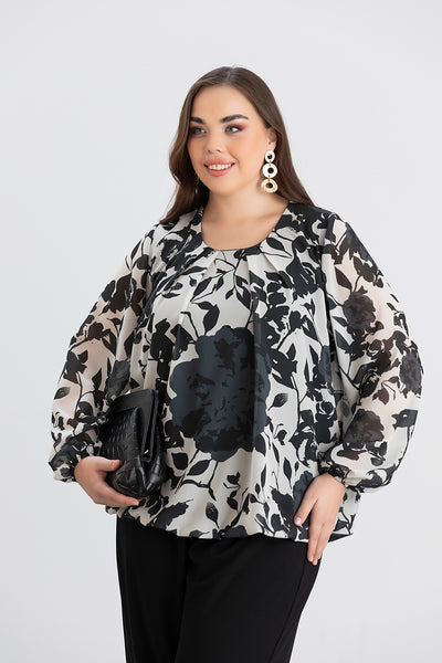 Bluza marime mare cu croiala libera - alb/negru