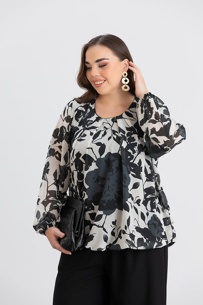 Bluza marime mare cu croiala libera - alb/negru