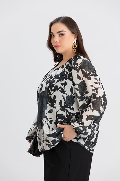 Bluza marime mare cu croiala libera - alb/negru