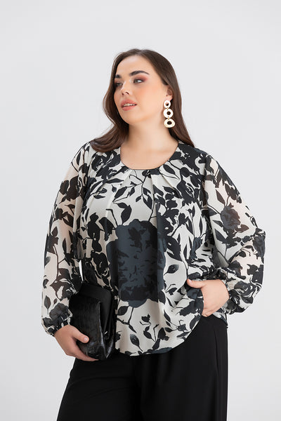 Bluza marime mare cu croiala libera - alb/negru