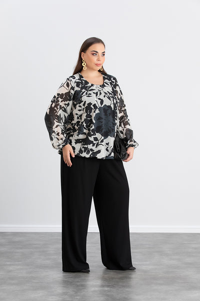 Bluza marime mare cu croiala libera - alb/negru