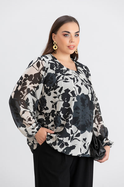 Bluza marime mare cu croiala libera - alb/negru