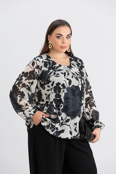 Bluza marime mare cu croiala libera - alb/negru
