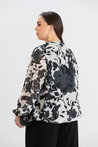 Bluza marime mare cu croiala libera - alb/negru
